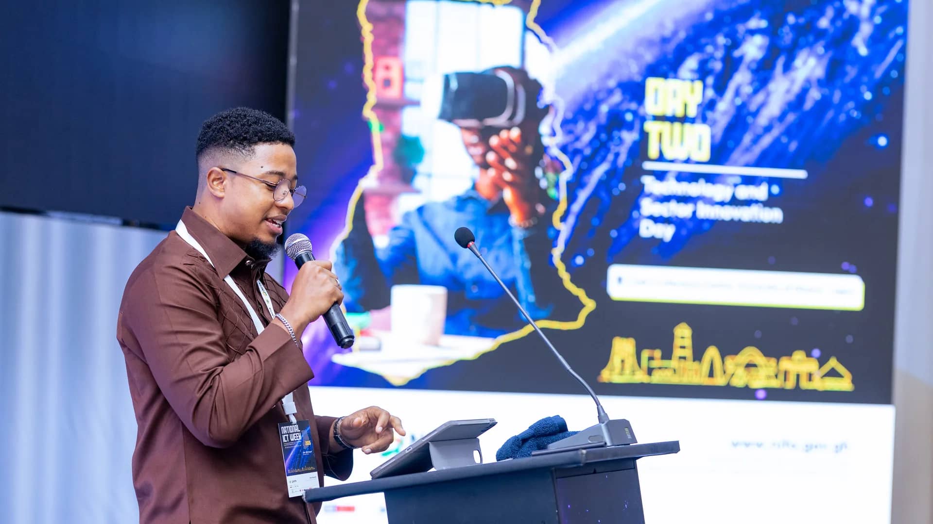 Toby Woode on the National ICT Week 2026 stage, Legon