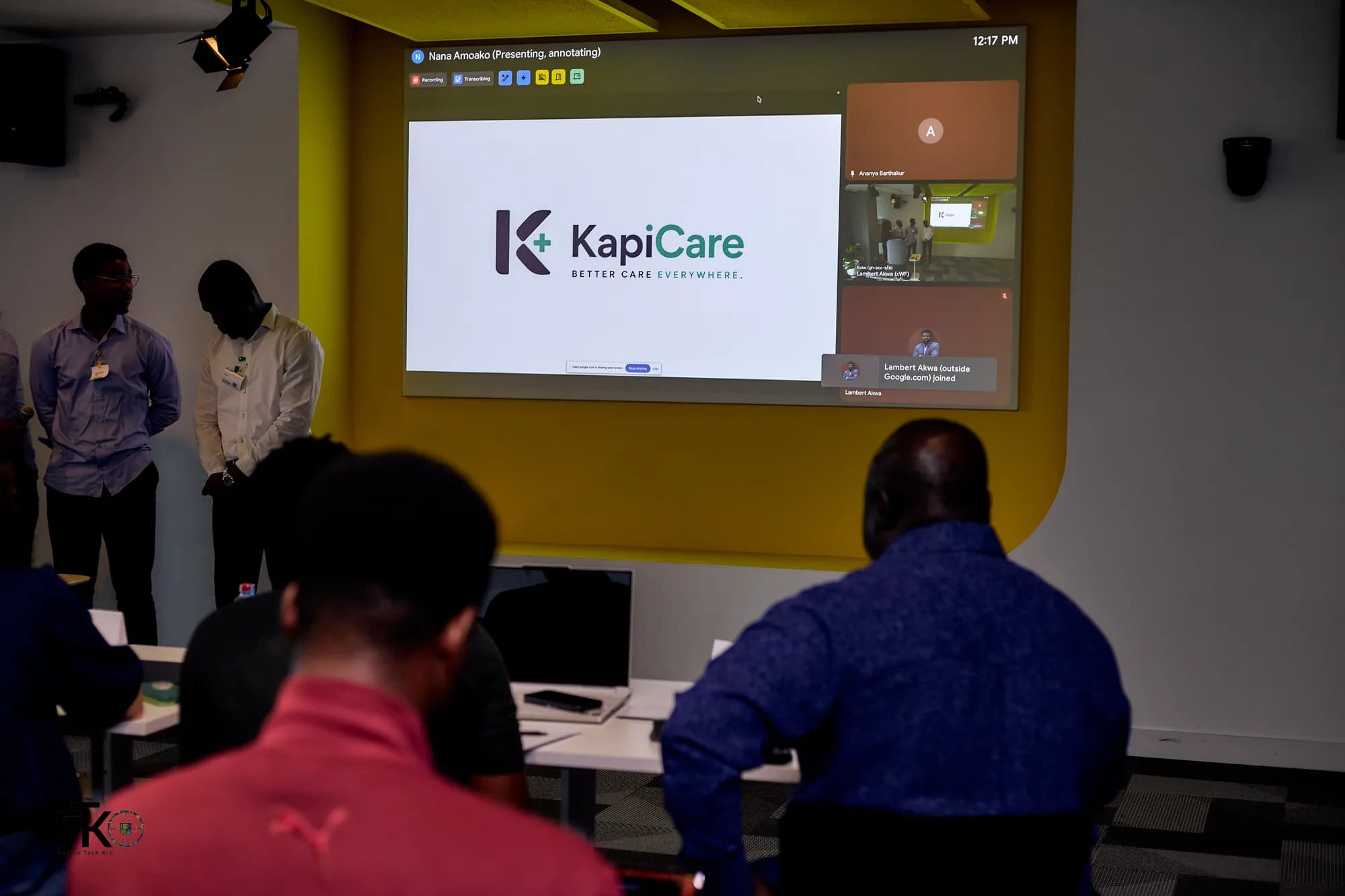 A KapiCare presentation on the centre’s main screen, the room watching