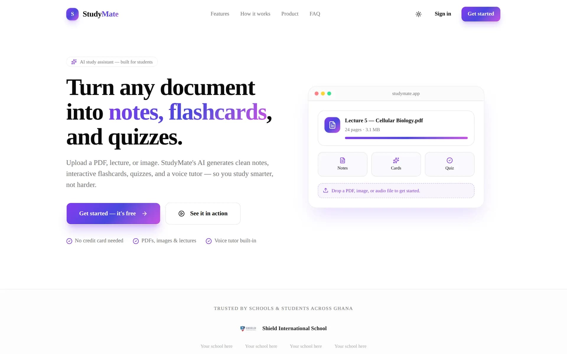 StudyMate: turn any document into notes, flashcards and quizzes